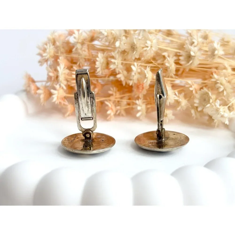 Siam Sterling Taurus Figural Nielloware Enamel Vintage Black Round Cufflinks